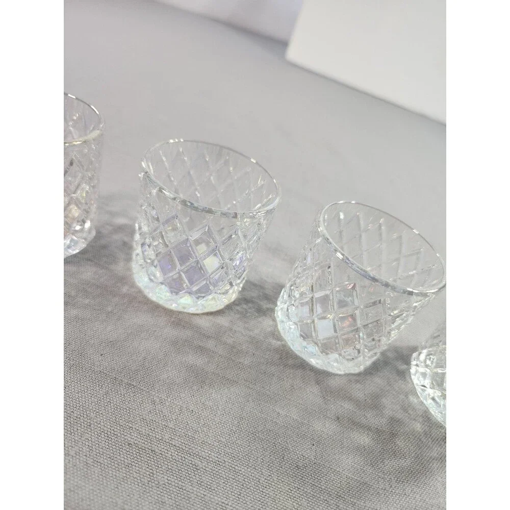 Vintage Cut Crystal Shot Glasses Set of 6 with Matching Rectangular Serving Tray